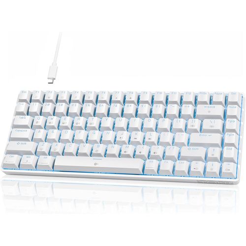 ChenQuanSarl-Tmkb T84Se Clavier Gamer, Disposition Qwerty Us, Clavier Mcanique  84 Touches Avec Led Bleue, Clavier Gaming Filaire N-Key Rollover Red Switch Pour Pc Windows/Mac Os, Blanc