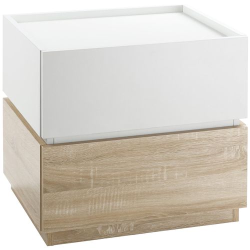 Chevet Table De Nuit Modulable Empilable - 2 Tiroirs - Dim. 50l X 40l X 47,5h Cm - Blanc Aspect Chne Clair