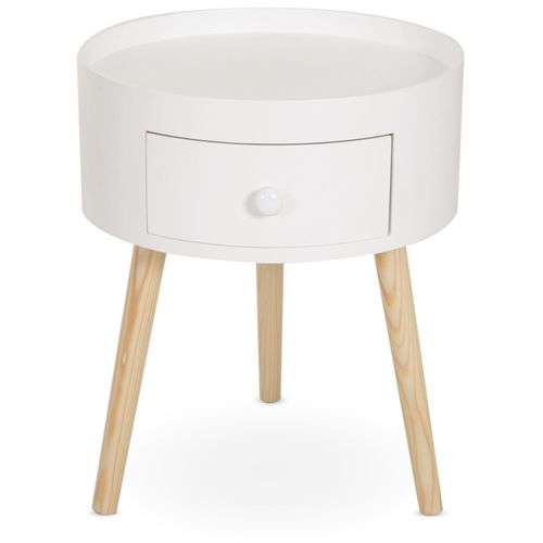 Chevet Table De Nuit Ronde Design Scandinave Tiroir Bicolore Pieds Effils Inclins Bois Massif Chne Cla