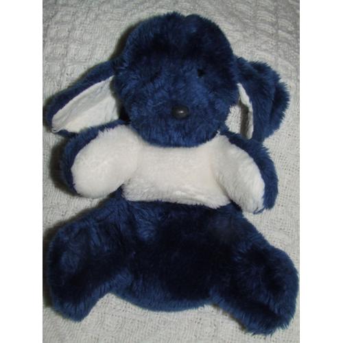 Chien Boulgom Peluche Doudou Bleu Marine Blanc Grelot 30 Cm