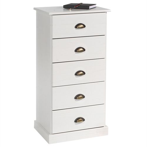 Chiffonnier Paris Commode Avec 5 Tiroirs En Pin Massif Lasur? Blanc