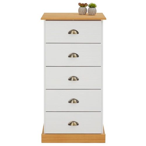 Chiffonnier Paris Commode Avec 5 Tiroirs En Pin Massif Lasur Blanc Et Brun