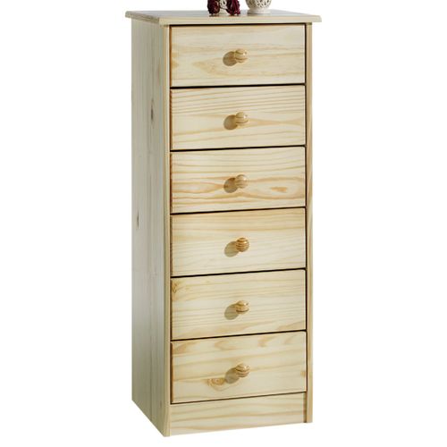 Chiffonnier Rondo Meuble De Rangement Commode Apothicaire Avec 6 Tiroirs, En Pin Massif Vernis Naturel