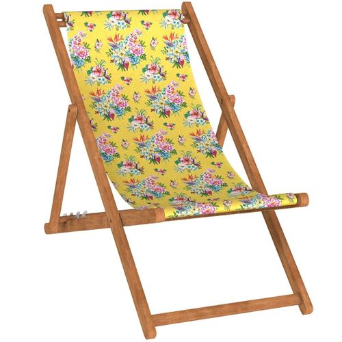 Chilienne Pliante En Htre Et Toile Outdoor Imprim Fleuri Jaune