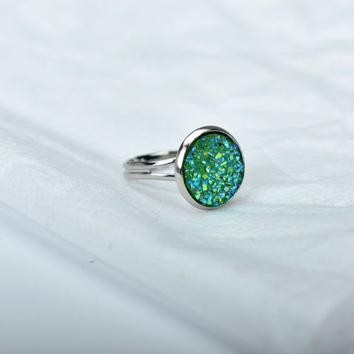 Chimlomzy-Bagues En Pierre Pour Femme, Bleu, Vert, Blanc, Rond, Rsine, Doigt Ouvert, Fte De Mariage, Argent, Document, Bijoux Rglables