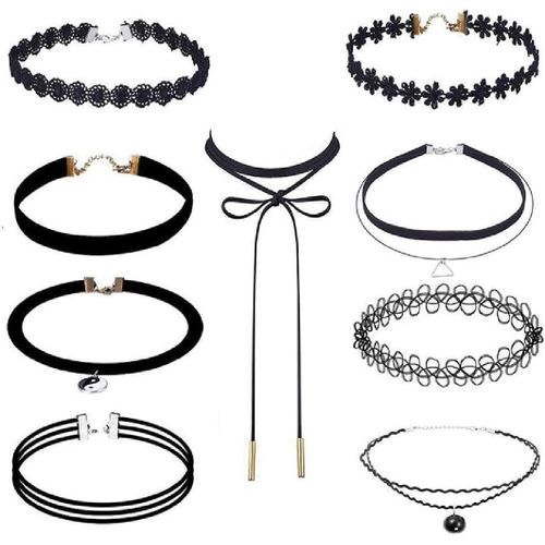 Choker Chane Ensemble, 9 Pcs Collier lastique, Colliers Jarretire De Mode Bijoux De Mode Bijouterie Pour Filles Filles Enfants Femmes En Caoutchouc lastique, Plastique[X4129]