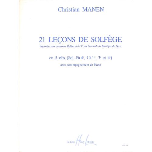 Christian Manen - 21 Leons De Solfge En 5 Cls Avec Accompagnement De Piano