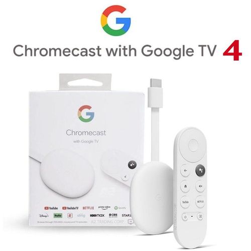 Chromecast 4 blanc - Google Chromecast 4 TV avec Google TV, Stock prt, Android 10, certifi Netflix, Dolby Vision et Atmos