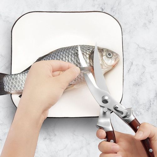Ciseaux De Cuisine En Acier Inoxydable, Manche En Bois Cisaille Poisson Canard Beurre De Poulet Os Coupe-Lgumes Outil De Cuisine