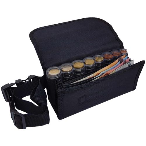 Claire-Foncet Sacoche Banane Serveur En Toile Tissu Polyester, Avec Monnayeur Distributeur 8 Pices D'euros Gradu Et Transparent, 1 Compartiment Zipp, Fermeture Par Aimants, Idale Serveur, Serveuse
