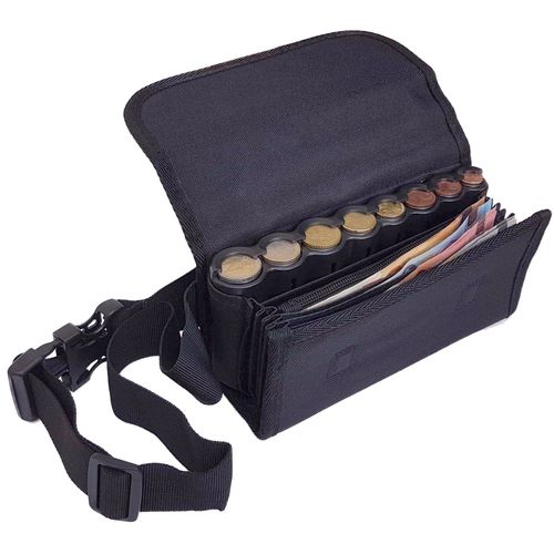 Claire-Foncet Sacoche Banane Serveur En Toile Tissu Polyester, Avec Monnayeur Distributeur Noir De 8 Pices D'euros, 1 Poche Zip Intrieure, Fermeture Par Aimants, Idale Pour Serveur, Serveuse