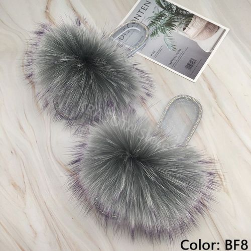 Claquettes En Fourrure Pour Femmes, Pantoufles Duveteuses Avec Fourrure, Sandales Transparentes, Tongs D't 2021 - 40