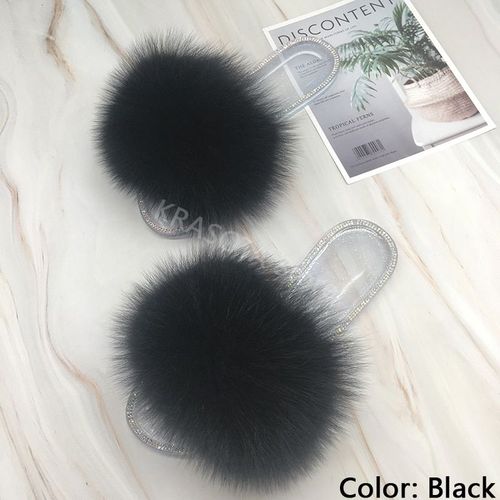 Claquettes En Fourrure Pour Femmes, Pantoufles Duveteuses Avec Fourrure, Sandales Transparentes, Tongs D't 2021 - 36