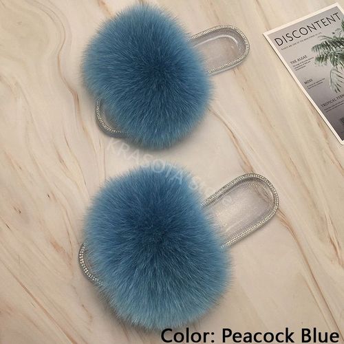 Claquettes En Fourrure Pour Femmes, Pantoufles Duveteuses Avec Fourrure, Sandales Transparentes, Tongs D't 2021 - 39