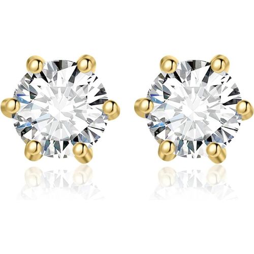 Classique Boucles D'oreilles Taille Rond Solitaire Moissanite En Argent 925 Femme, Plaqu Or Jaune Or Rose Petite Clous D'oreilles Pierre Fille, Diamant Simul Ensemble Bijoux Mariage