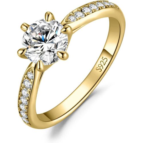 Classique Cubic Zirconia Bague Taille Rond Solitaire Pierre Argent Massif 925 Femme,Plaqu Or Jaune Or Rose Bague Diamant Simul Fianailles Mariage,Ensemble Bijoux Mariee.[Y174]