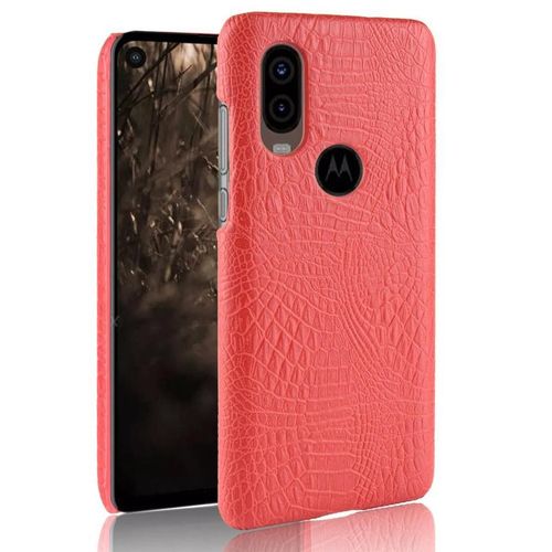 Classique lgant tui Pour Motorola One Vision Anti raflure Compatibilit Housse De Protection Mode Classique D'alligator - Rouge