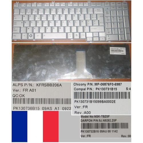 Clavier Azerty Franais Toshiba Qosmio G50 F50, NSK-TBZ0F 9J.N9282.Z0F Gris