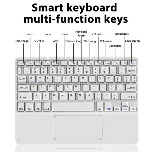 Clavier Bluetooth  pav tactile de 10 pouces compatible avec Windows, IPadOS, Android et IOS Anglais Noir