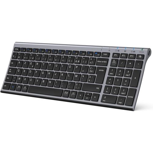 Clavier Bluetooth, Clavier Sans Fil Multi-Dispositifs Avec 3 Canal Bluetooth,Clavier Azerty Franais, Usb-C, Ultra-Mince, Pour Apple Macos, Ios, Android, Pc