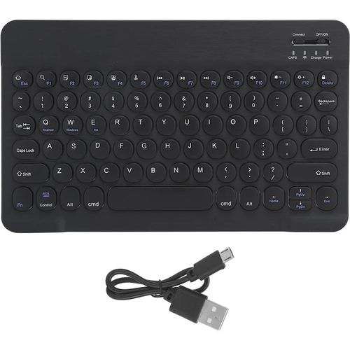 Clavier Bluetooth sans Fil, 10 Pouces Clavier Rechargeable Ultra-Mince Clavier de Style Ciseaux Accessoires Informatiques RoundCap pour Smartphones, Tablettes, Ordinateurs Portables(Le Noir)