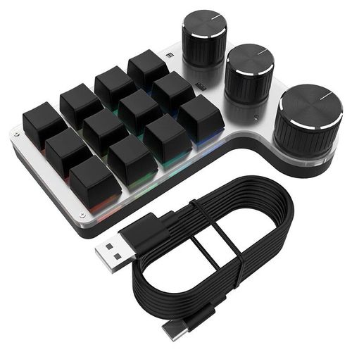 Clavier de jeu mcanique  3 boutons,pigments Bluetooth,Macro,RVB,12 touches,Photoshop,Hotswap,Macropad - Type Black BT-Red axis #A