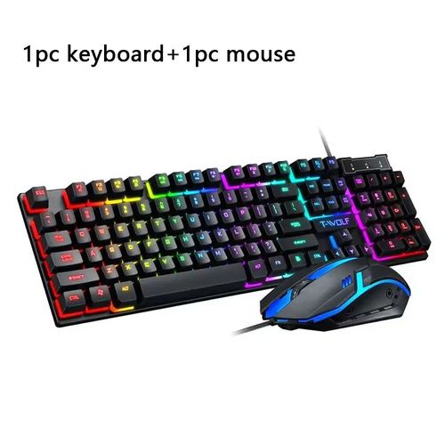 Clavier de jeu russe ergonomique filaire avec rtroclairage,USB,RVB,104 touches en caoutchouc,PC,ordinateur portable - Type keyboard mouse-English