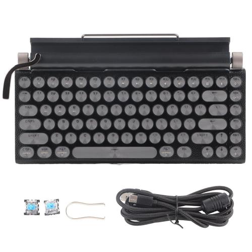 Clavier de machine à écrire 83 touches clavier mécanique Bluetooth sans fil Vintage avec capuchon rond en métal noir