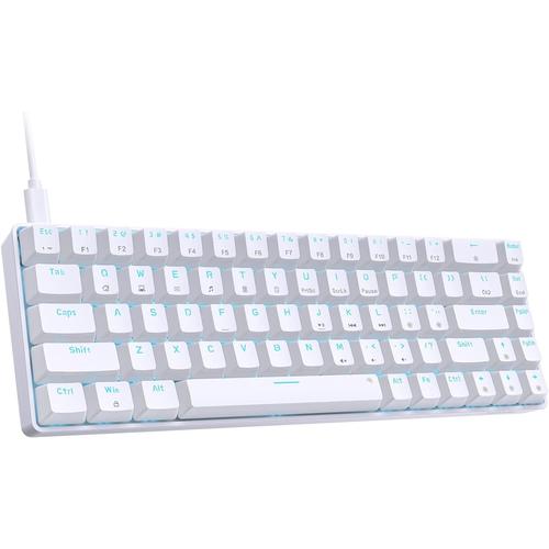 Clavier Gamer Mcanique 60% Cbl avec Interrupteur Rouge,T68SE Clavier Gaming LED Rtroclair Type-c Mechanical Keyboard Compact 68 Touches Anti-ghosting-US Layout,Blanc