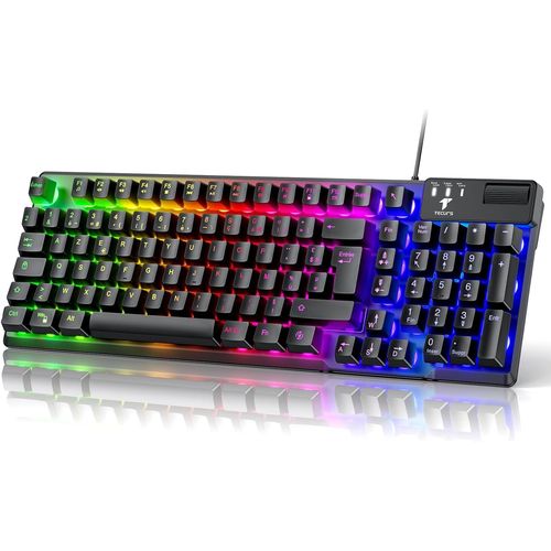 Clavier Gamer Semi-Mcaniques,19 Keys Anti-Ghosting Rtroclairage LED, Multimdia, Silencieuses, Clavier Gaming Membrane AZERTY, Etanche pour Ordinateur Windows/Xbox/ PS4, USB Filaire