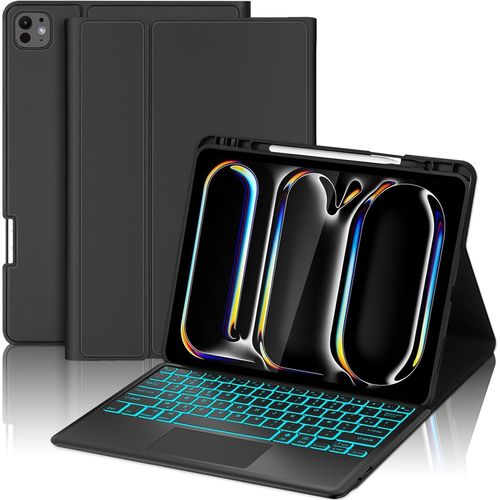 Clavier Keyboard Pour Ipad Pro 13 Pouces 2024 M4 Avec Touchpad, Rtroclair 7 Couleurs, Coque Clavier Ipad Pro 13 2024 Clavier Bluetooth Amovible tui Magntique, A2925/ A2926/ A3007 Noir