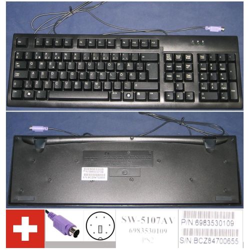 Clavier/Keyboard Qwertz Suisse / Swiss Pour 5107A, 6983530109, Port connecteur/ connector PS2, Noir / Black