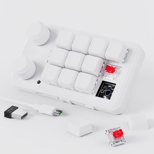 Clavier Mcanique  Une Main, Clavier Macro Programmable Avec Rgb, Supporte L'change  Chaud, Avec Rcepteur 2.4G, Pour Jeux Informatiques/Photoshop/Le Montage Vido (Blanc, Sans [CLA671139]