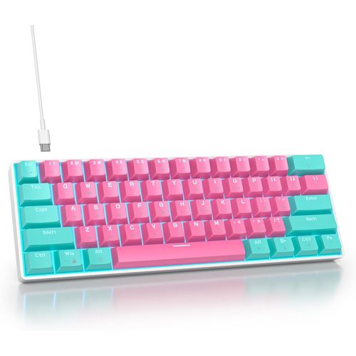 Clavier Mcanique De Jeu 60%,61 Touches Avec Commutateur Rouges Linaires,Lumire Bleu Glacier,Clavier Mcanique Filaire Avec Rtroclairage Led,Clavier Compact Pour Ps5/Ps4(61 Mia[Cla670988]