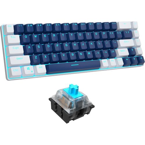 Clavier Mcanique De Jeu 60 % \U2013 Clavier De Bureau Filaire Minimaliste Mk-Box Rtroclair Bleu Compact 68 Touches Avec Interrupteur Bleu Pour Windows, Xbox (Interrupteur Bleu, Blanc Et Bleu)