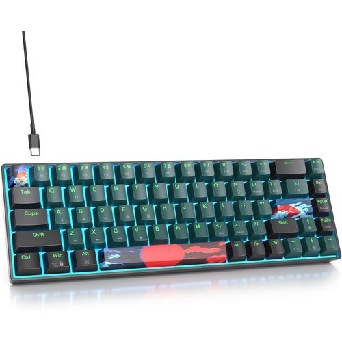 Clavier Mcanique De Jeu 65%,68 Touches Avec Commutateur Rouges Linaires,Lumire Bleu Glacier,Clavier Mcanique Filaire Avec Rtroclairage Led,Clavier Compact Pour Ps5/Ps4(68 Sou[Cla670985]