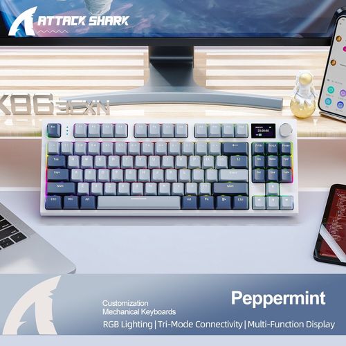Clavier mcanique sans fil remplaable  chaud,Bluetooth,cran d'affichage,bouton de volume lointain,jeux et travail,K86,2.4g - Type Bleu-White axis #A