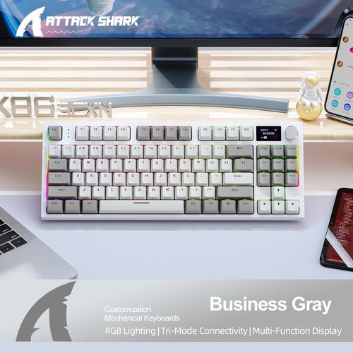 Clavier mcanique sans fil remplaable  chaud,Bluetooth,cran d'affichage,bouton de volume lointain,jeux et travail,K86,2.4g - Type Grey-White axis #A