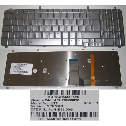 Clavier Qwertz Allemand / German Pour HP Pavilion HDX X16 X16T HDX16 Series, Gris Clair / Silver, Model: UT6, P/N:  9J.N1E82.00G, AEUTG00020, AUT6GRM2XF4P6 - Backlit