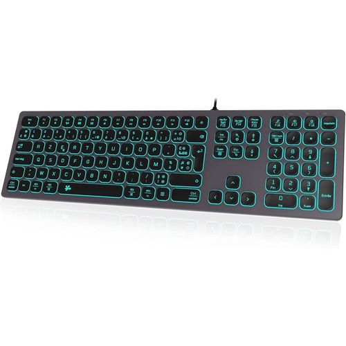 Clavier rtroclair Filaire Slim-avec botier en Aluminium,Pav numrique et clairage RGB-Connextion USB pour Apple iMac,Macbook,Mac and PC-Layout AZERTY-Gris.[W27]
