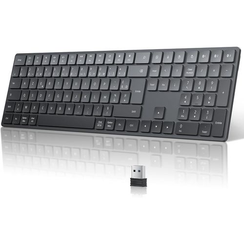 Clavier Sans Fil Bluetooth Clavier Azerty 2.4G Wireless Keyboard Avec 3 Canaux Bluetooth, Ultra-Mince, Pour Tablette, Ordinateur, Apple Macos, Ios, Android, Pc, 2*Aaa Batterie(Non Fournies)