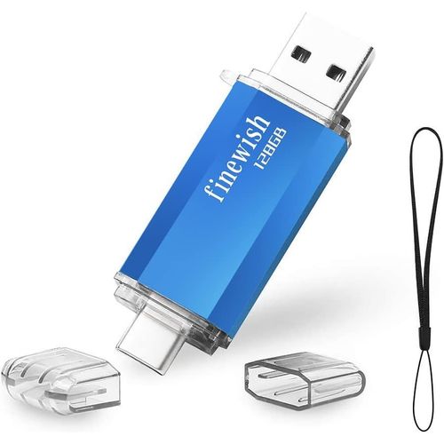 CL USB 128 Go,2 en 1 USB C 128gb Portable Clef USB 128go Type C Memory Stick 128 GB pour Huawei Xiaomi Oneplus OTG Android Appareils TLvision (Bleu)
