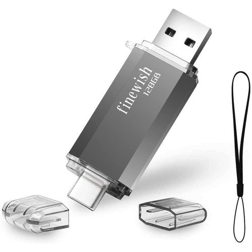 CL USB 128 Go,2 en 1 USB C 128gb Portable Clef USB 128go Type C Memory Stick 128 GB pour Huawei Xiaomi Oneplus OTG Android Appareils TLvision (Gris)