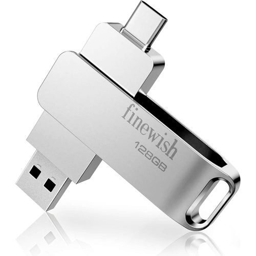 CL USB 128 Go 3.0, 2 en 1 Type C 3.0 Pen Drive 128gb Impermable Cle USB C 128 Go pour PC Tablette Smartphone (Argent).[F82]