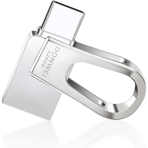 Cl USB 128 Go-Cl USB C 3.0 Grande Capacit-MTal Mini Clef USB,Pen Drive OTG Type C 2 en 1 Stockage Rotation Disque Mmoire Stick pour PC,Telephone,Android,Ordinateur,Smartphone (Argent)