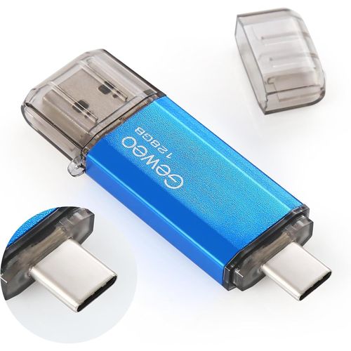 CL USB 128Go,2 en 1 OTG Flash Drive USB 2.0 Type C Pen Drive 128 Go Memory Stick pour Smartphone,PC,Ordinateur Portable Stockage de Donnes (Bleu)