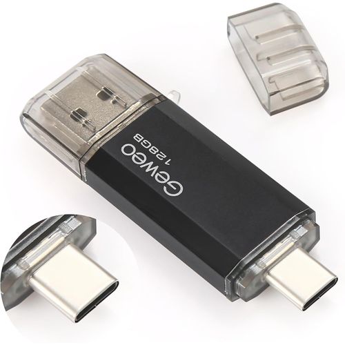 CL USB 128Go,2 en 1 OTG Flash Drive USB 2.0 Type C Pen Drive 128 Go Memory Stick pour Smartphone,PC,Ordinateur Portable Stockage de Donnes (Noir)