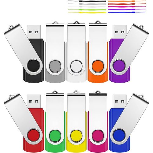 Cl USB 16 Go,Cl Mmoire10 Pices USB 2.0 Mini Cl USB Mmoire Stick Stockage Rotation Disque avec LED Indicateur pour L'cole,Le Bureau,et la Maison (Multicolore)