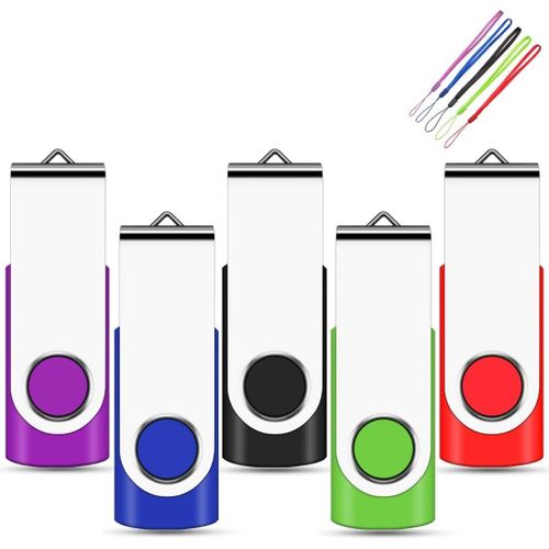 Cl USB 16 Go, Cle USB 2.0 Flash Drive Stockage Clef USB Pivotantes U Disque Mmoire Stick Pendrive avec 5 Cordes, Ensemble de 5 (Noir Bleu Violet Rouge Vert).[Z1]