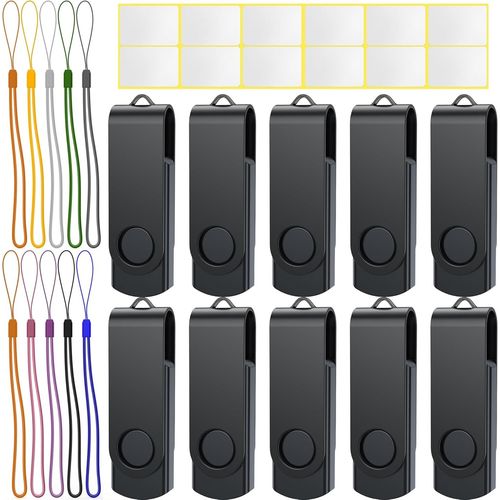 Cle Usb 16 Go Lot De 10 Usb 2.0 Cl Usb Flash Drive Rotative Clef Usb Noir Mmoire Stick Mtal Flash Drive Avec Cordes[X1989]
